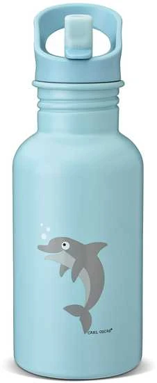 Blue CARL OSCAR Nerūdijančio plieno sandarus vandens butelis, Mėlyna-dolphin, 500 ml