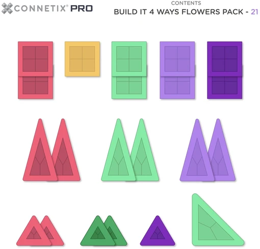 CONNETIX - magnetinis konstruktorius PRO Build It 4 Ways Flowers Pack, 21d.