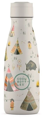 Cool Bottles - Nerūdijančio plieno vaikiškas buteliukas su šiaudeliu arba užsukimu, 260ml (Indian Tribe)