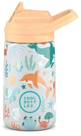 Cool Bottles - Nerūdijančio plieno vaikiškas buteliukas su atlenkiamu šiaudeliu, 350ml (Underwater world)