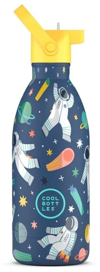 Cool Bottles - Nerūdijančio plieno vaikiškas buteliukas su šiaudeliu arba užsukimu, 500ml (Galactic ride)