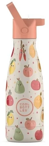 Cool Bottles - Nerūdijančio plieno vaikiškas buteliukas su šiaudeliu arba užsukimu, 260ml (Fruit salad)