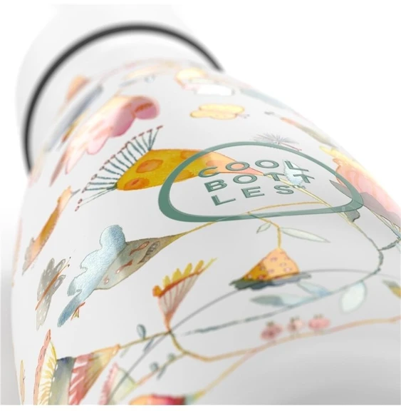 Cool Bottles - Nerūdijančio plieno vaikiškas buteliukas su šiaudeliu arba užsukimu, 260ml (Spring flowers)