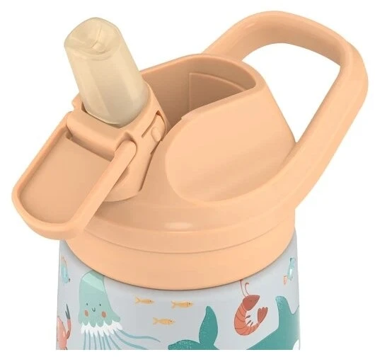 Cool Bottles - Nerūdijančio plieno vaikiškas buteliukas su atlenkiamu šiaudeliu, 350ml (Underwater world)