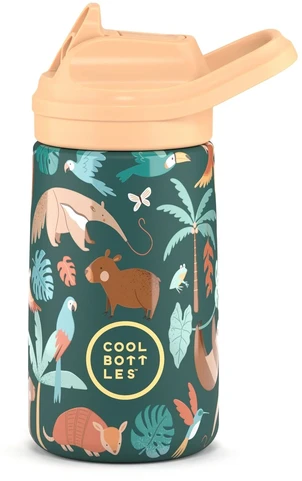 Cool Bottles - Nerūdijančio plieno vaikiškas buteliukas su atlenkiamu šiaudeliu, 350ml (Rainforest Refuge)