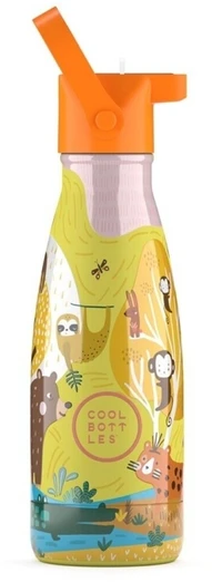 Cool Bottles - Nerūdijančio plieno vaikiškas buteliukas su šiaudeliu arba užsukimu, 260ml (Jungle park)