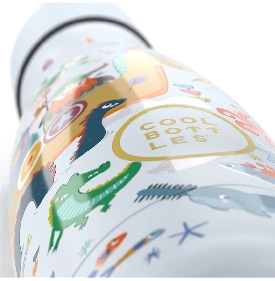 Cool Bottles - Nerūdijančio plieno vaikiškas buteliukas su šiaudeliu arba užsukimu, 350ml (Brave vikings)