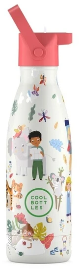 Cool Bottles - Nerūdijančio plieno vaikiškas buteliukas su šiaudeliu arba užsukimu, 350ml (Curious explorers)