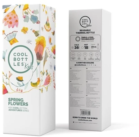 Cool Bottles - Nerūdijančio plieno vaikiškas buteliukas su šiaudeliu arba užsukimu, 260ml (Spring flowers)