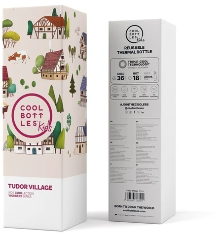 Cool Bottles - Nerūdijančio plieno vaikiškas buteliukas su šiaudeliu arba užsukimu, 350ml (Tudor village)