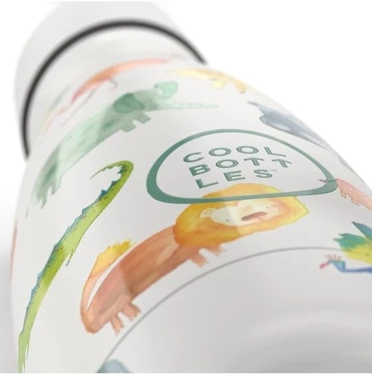 Cool Bottles - Nerūdijančio plieno vaikiškas buteliukas su šiaudeliu arba užsukimu, 260ml (African safari)