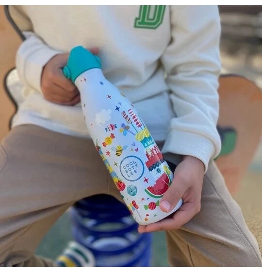 Cool Bottles - Nerūdijančio plieno vaikiškas buteliukas su šiaudeliu arba užsukimu, 350ml (Funny unicorns)