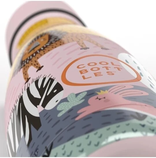 Cool Bottles - Nerūdijančio plieno vaikiškas buteliukas su šiaudeliu arba užsukimu, 260ml (Savannah Kingdom)