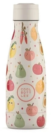 Cool Bottles - Nerūdijančio plieno vaikiškas buteliukas su šiaudeliu arba užsukimu, 260ml (Fruit salad)