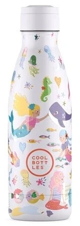 Cool Bottles - Nerūdijančio plieno vaikiškas buteliukas su šiaudeliu arba užsukimu, 350ml (Sweet mermaids)