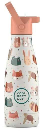 Cool Bottles - Nerūdijančio plieno vaikiškas buteliukas su šiaudeliu arba užsukimu, 260ml (Pet lover)