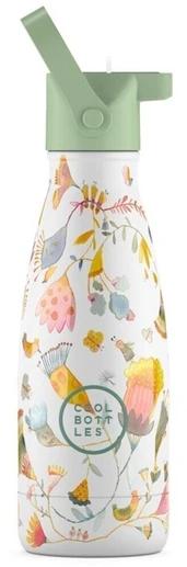 Cool Bottles - Nerūdijančio plieno vaikiškas buteliukas su šiaudeliu arba užsukimu, 260ml (Spring flowers)
