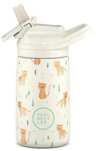 Cool Bottles - Nerūdijančio plieno vaikiškas buteliukas su atlenkiamu šiaudeliu, 350ml (Whisker kittens)