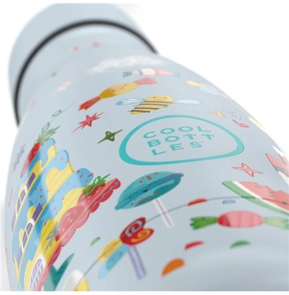 Cool Bottles - Nerūdijančio plieno vaikiškas buteliukas su šiaudeliu arba užsukimu, 350ml (Funny unicorns)