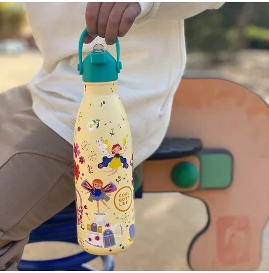 Cool Bottles - Nerūdijančio plieno vaikiškas buteliukas su šiaudeliu arba užsukimu, 350ml (Magical fairies)