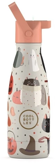 Cool Bottles - Nerūdijančio plieno vaikiškas buteliukas su šiaudeliu arba užsukimu, 260ml (Trickor treat)
