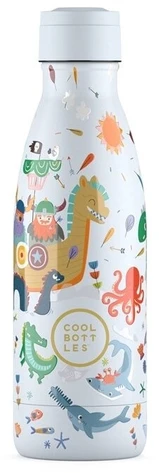 Cool Bottles - Nerūdijančio plieno vaikiškas buteliukas su šiaudeliu arba užsukimu, 350ml (Brave vikings)
