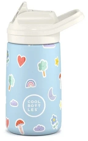 Cool Bottles - Nerūdijančio plieno vaikiškas buteliukas su atlenkiamu šiaudeliu, 350ml (Rainbow clouds)