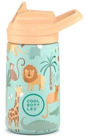 Cool Bottles - Nerūdijančio plieno vaikiškas buteliukas su atlenkiamu šiaudeliu, 350ml (Wild crew)