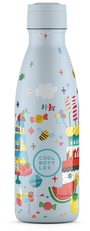 Cool Bottles - Nerūdijančio plieno vaikiškas buteliukas su šiaudeliu arba užsukimu, 350ml (Funny unicorns)