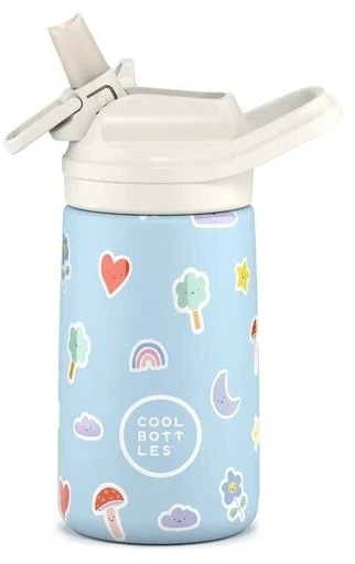 Cool Bottles - Nerūdijančio plieno vaikiškas buteliukas su atlenkiamu šiaudeliu, 350ml (Rainbow clouds)