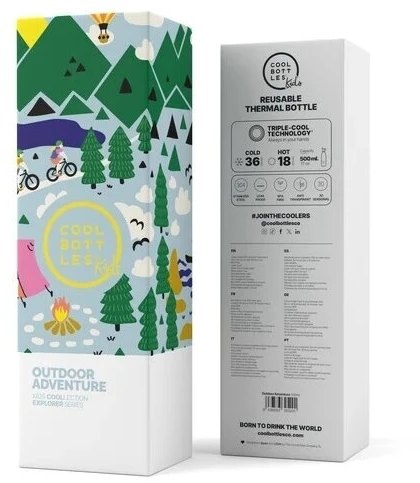 Cool Bottles - Nerūdijančio plieno vaikiškas buteliukas su šiaudeliu arba užsukimu, 500ml (Outdoor adventure)