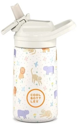 Cool Bottles - Nerūdijančio plieno vaikiškas buteliukas su atlenkiamu šiaudeliu, 350ml (Roar time)