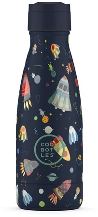 Cool Bottles - Nerūdijančio plieno vaikiškas buteliukas su šiaudeliu arba užsukimu, 260ml (Space rockets)