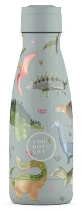 Cool Bottles - Nerūdijančio plieno vaikiškas buteliukas su šiaudeliu arba užsukimu, 260ml (Dinos planet)
