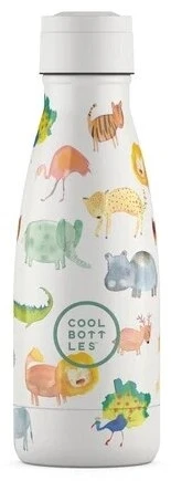 Cool Bottles - Nerūdijančio plieno vaikiškas buteliukas su šiaudeliu arba užsukimu, 260ml (African safari)