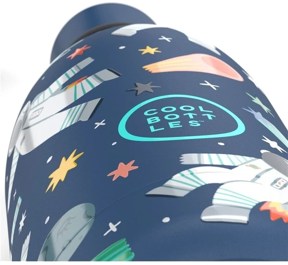 Cool Bottles - Nerūdijančio plieno vaikiškas buteliukas su šiaudeliu arba užsukimu, 500ml (Galactic ride)