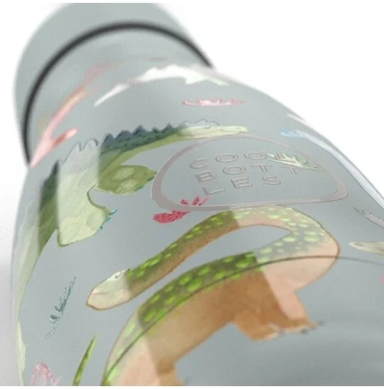Cool Bottles - Nerūdijančio plieno vaikiškas buteliukas su šiaudeliu arba užsukimu, 260ml (Dinos planet)