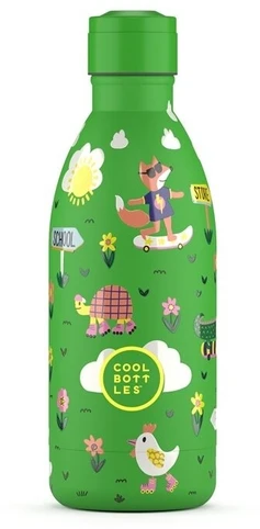 Cool Bottles - Nerūdijančio plieno vaikiškas buteliukas su šiaudeliu arba užsukimu, 500ml (Rolling skaters)