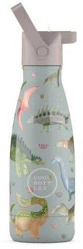 Cool Bottles - Nerūdijančio plieno vaikiškas buteliukas su šiaudeliu arba užsukimu, 260ml (Dinos planet)