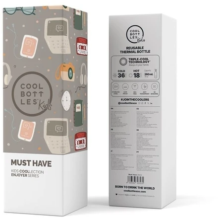 Cool Bottles - Nerūdijančio plieno vaikiškas buteliukas su šiaudeliu arba užsukimu, 260ml (Must have)