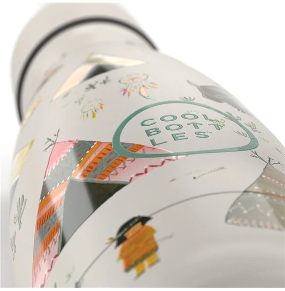Cool Bottles - Nerūdijančio plieno vaikiškas buteliukas su šiaudeliu arba užsukimu, 260ml (Indian Tribe)