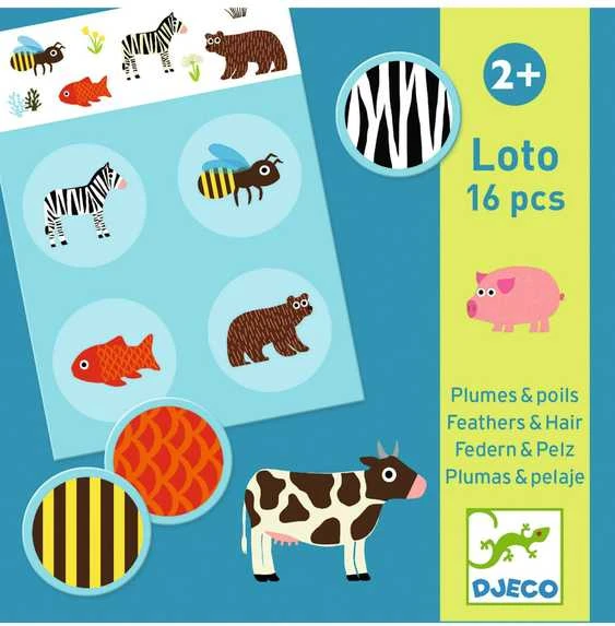 Djeco Loto žaidimas - Plunksna ir kailis (16 vnt.)