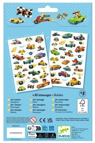 Djeco Tatuiruotės - Greiti automobiliai (50+ tatuiruočių)