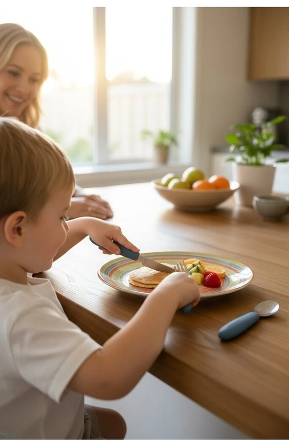 Kiddikutter - Vaikų stalo įrankių rinkinys, melsva