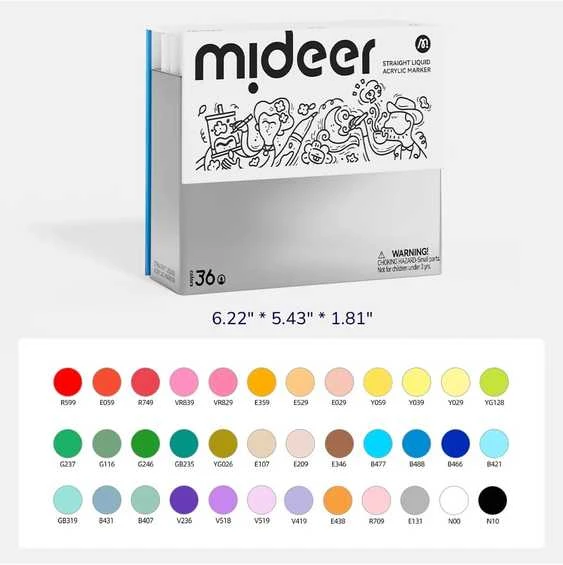 Mideer - Akriliniai markeriai su skysto rašalo užpildu – 36 spalvos