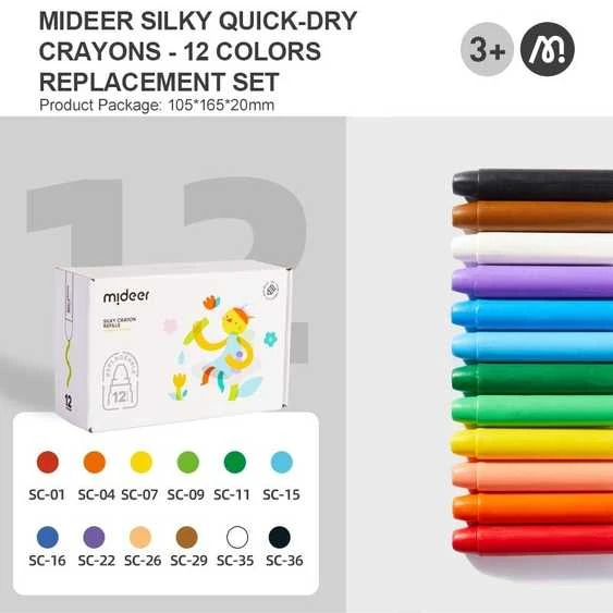 Mideer - Šilkinių kreidelių papildymas, 12 spalvų