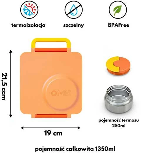 Orange Pietų dėžutė su termosu OmieBox, Poppy oranžinis