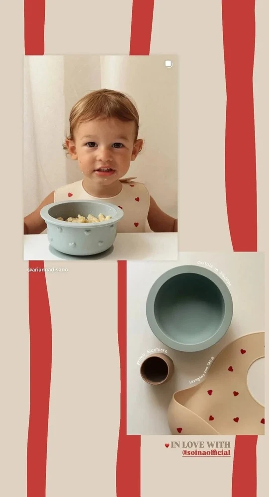 SOINA Silikoninis prilimpantis dubenėlis su dangteliu ir 3D širdelėmis, Blu layette