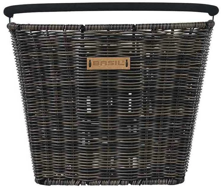 Basil Vairo krepšelis BASIL BREMEN RATTAN LOOK KF rotangas + Tvirtinimo plokštė BASIL KLICKFIX ADAPTER PLATE vairo tvirtinimo sistema nuimama (be kronšteino) gamtos ruda (NAUJIENA)