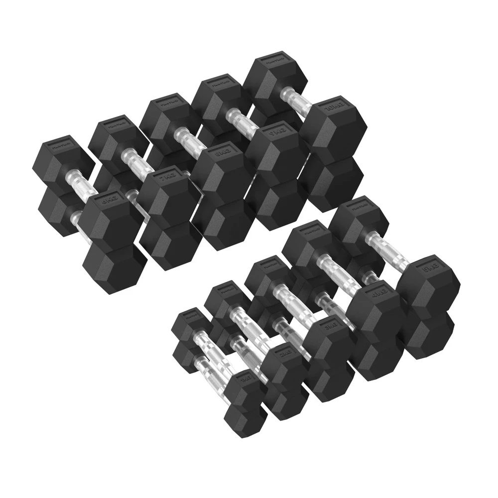 Hantelių rinkinys TUNTURI Platinum Hex Rubber Dumbbell Set, 1-10kg